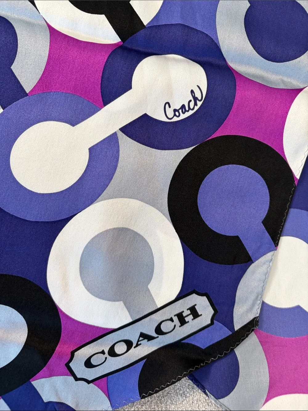 COACH Purple Multi Geometric Silk Scarf
